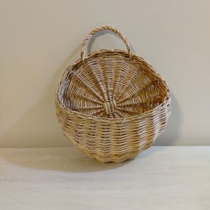 Vintage Woven Boho Hanging Basket 9" Diameter Natural Pocket Basket